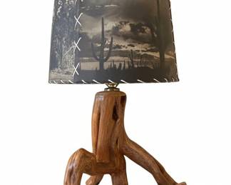 Rustic Driftwood Lamp with Western Scene Lampshade