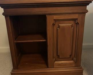 Davis Cabinet Co. Walnut Early American Country Side Table with Cabinet and Open Shelf