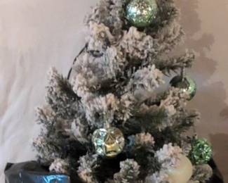 Flocked Artificial Christmas Tree with Ornaments and Star Topper