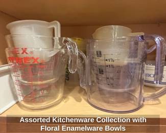 Assorted Kitchenware Collection with Floral Enamelware Bowls fifth image
