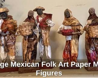 Vintage Mexican Folk Art Paper Mache Figures