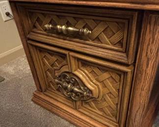 Vintage Oak Nightstand with Woven Detail