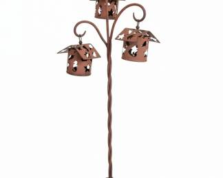Wrought Iron Candelabra with Three Caged Lanterns