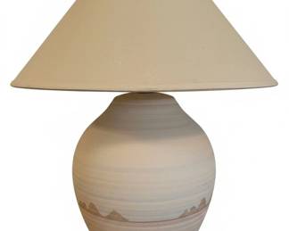 Large Ceramic Table Lamp with Ribbed Base and Mountain Peak Detail
