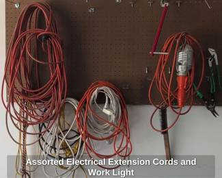 Assorted Electrical Extension Cords and Work Light