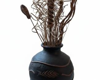 HandCrafted Black Clay Vase with Fish Motif  Barro Negro Style