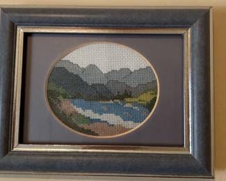 Oval Landscape CrossStitch in Grey Frame
