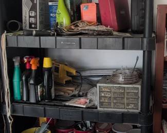 Assorted Garage and Household Items including Shelving Units