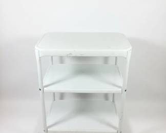 Vintage White Shelf Metal Utility Cart with Stuffed Animals second image