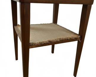 Vintage Wooden Side Table with Burlap Shelf second image
