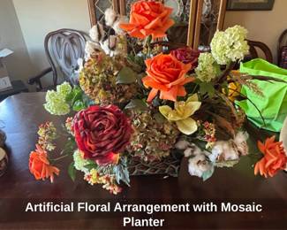 Artificial Floral Arrangement with Mosaic Planter second image