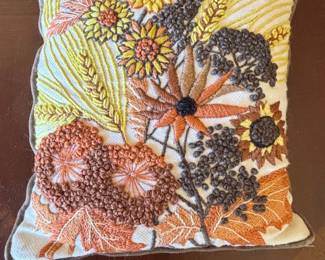 Embroidered Autumn Floral Pillow