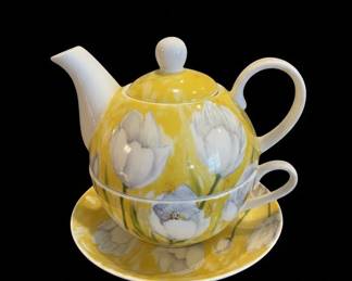 Yellow Floral Tea for One Set with Nesting Cup