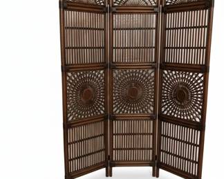 Vintage Rattan and Bamboo Sunburst Room Divider Screen