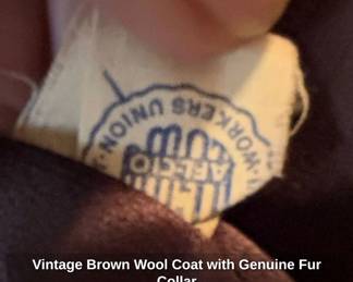 Vintage Brown Wool Coat with Genuine Fur Collar fourth image