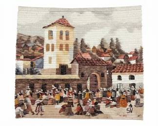 V. Yuri Peruvian Wool Tapestry with Village Scene