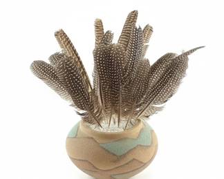 Southwestern Style Guinea Fowl Feather Display Vase