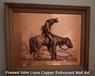 Framed John Louw Copper Embossed Wall Art  Native American on Horseback