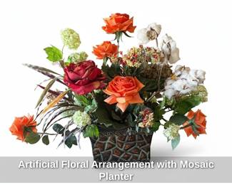 Artificial Floral Arrangement with Mosaic Planter