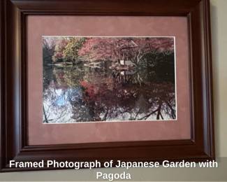 Framed Photograph of Japanese Garden with Pagoda