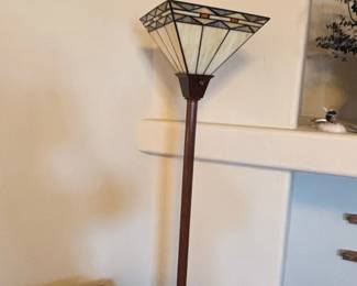 Mission Style Stained Glass Torchiere Floor Lamp