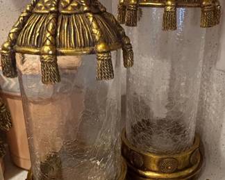 Vintage Decorative Glass and Brass Lanterns Set of  second image