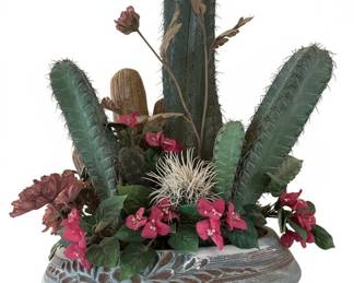 Artificial Cactus and Flower Arrangement in Decorative Pot