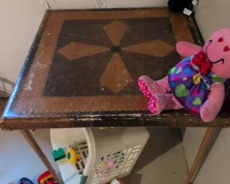 Vintage Inlaid Wood Folding Card Table