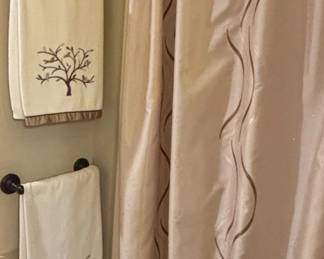 Embroidered Tree of Life Bath Towels and Patterned Shower Curtain