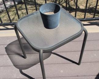 PHI VILLA Black Square Metal Patio Outdoor Bistro Table with Tempered Glass Top