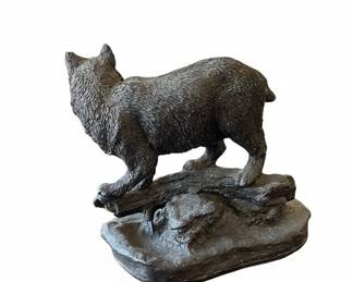 Wolf Sculpture on Log Base  Volcanic Ash second image