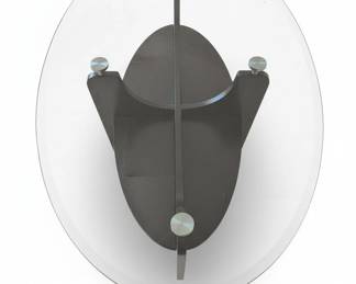 Oval Glass Top Coffee Table with Dark Wood Base