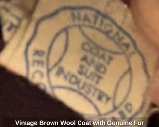 Vintage Brown Wool Coat with Genuine Fur Collar third image