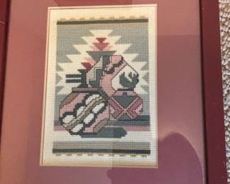 Framed CrossStitch Art  Southwestern Pottery Motif