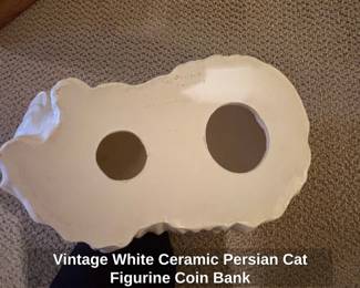 Vintage White Ceramic Persian Cat Figurine Coin Bank second image