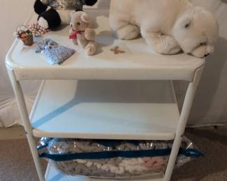 Vintage White Shelf Metal Utility Cart with Stuffed Animals