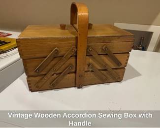 Vintage Wooden Accordion Sewing Box with Handle second image