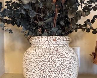 Vintage Crackle Glaze Ceramic Vase with Dried Eucalyptus
