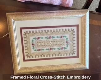 Framed Floral CrossStitch Embroidery