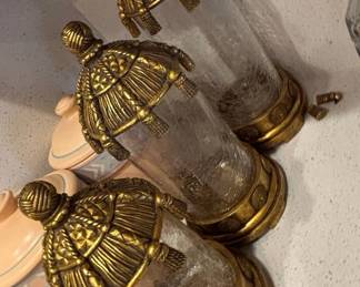 Vintage Decorative Glass and Brass Lanterns Set of 