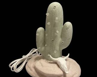 Lighted Saguaro Cactus Lamp with Bull Skull Base