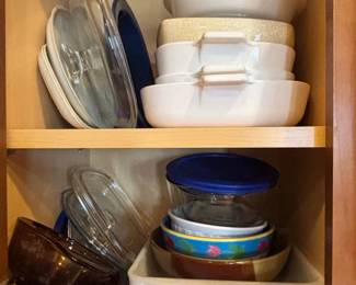 Assorted Kitchenware Collection with Floral Enamelware Bowls