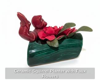 Ceramic Squirrel Planter with Faux Flowers second image
