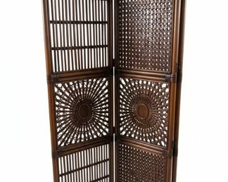 Vintage Ornate Rattan and Bamboo Panel Room Divider Screen