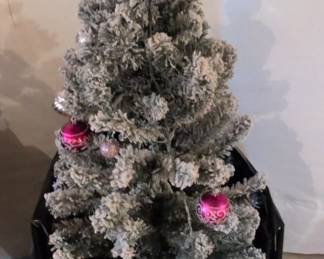  ft Flocked Artificial Christmas Tree with Pink and Silver Ornaments