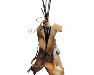 Handmade Metal and Burlap Yard Art Sculpture second image