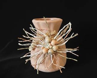 Terracotta Vase with Twig and Bead Embellishments