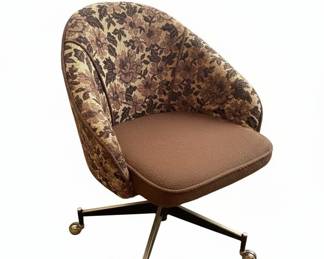 Vintage Floral Upholstered Swivel Office Chair by Chromcraft
