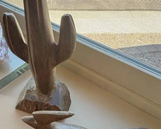 Carved Ironwood Saguaro Cactus and Roadrunner Figurines