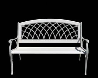 White Cast Aluminum Garden Bench with Lattice Back